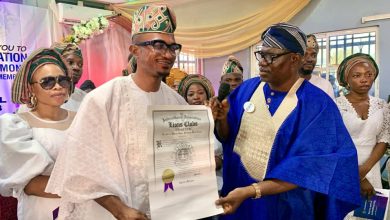 Fatoki Presents Ota Central Lions Club Certificate To Oke-Asiwaju