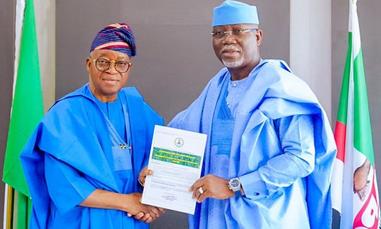 Oyetola Presents Revalidated Ondo Deep Seaport Certificate To Aiyedatiwa