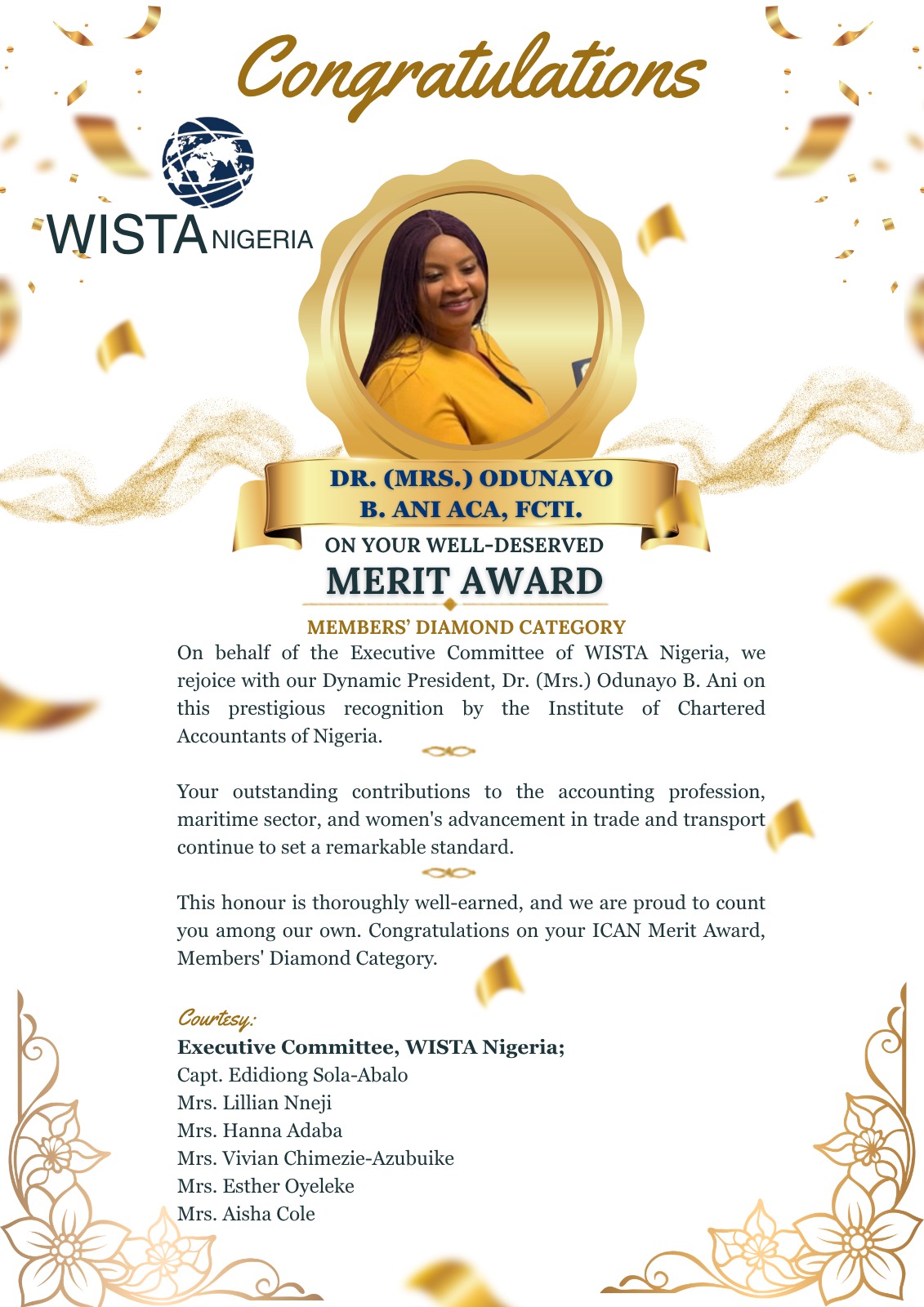 ICAN Merit Awards: WISTA Nigeria Celebrates President, Odunayo Ani